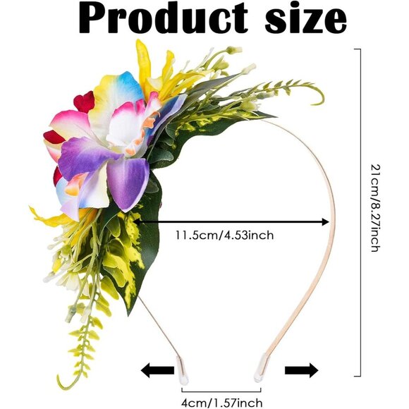 Hawaiian Flower Crown Headband Artificial Orchid Tropical Summer Beach Party Acc - Picture 2 of 8